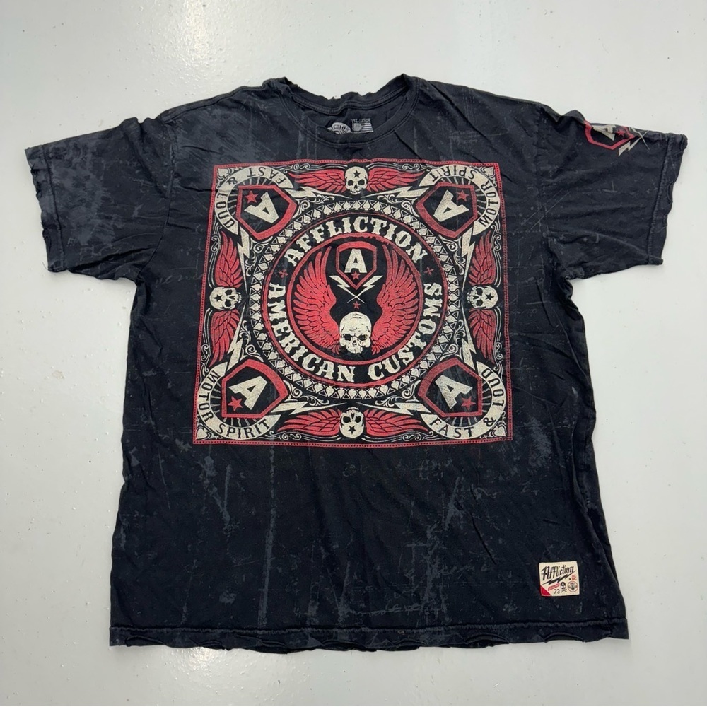 Affliction Skull T Shirt American Customs Cyber Grunge Punk Goth​